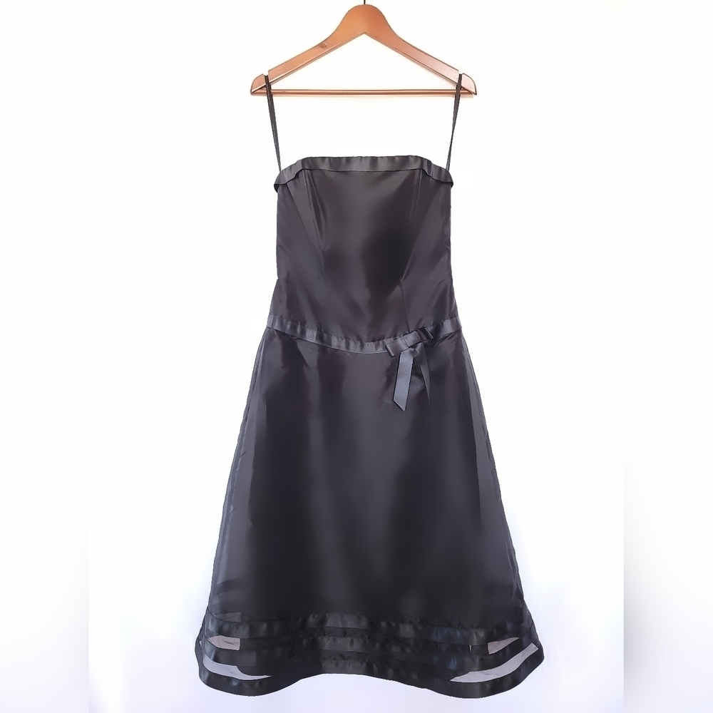 DESSY Collection A-Line Babydoll Crinoline Overlay Midi Dress Black Sz 8